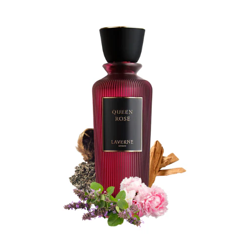 Perfume Queen Rose de Laverne 200 ml, fragancia floral femenina con pétalos de rosa, notas delicadas y toque cremoso.